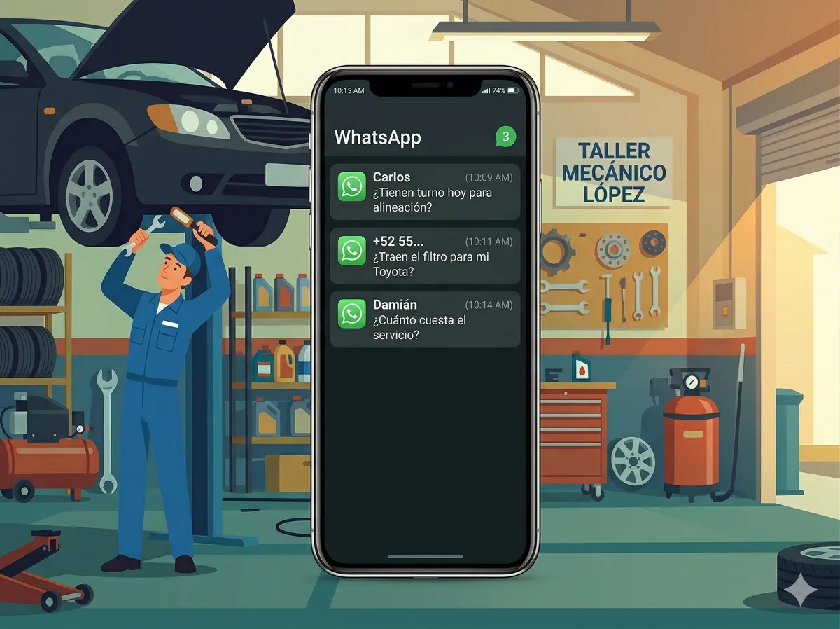 Mecánico perdiendo ventas por mensajes sin leer en WhatsApp