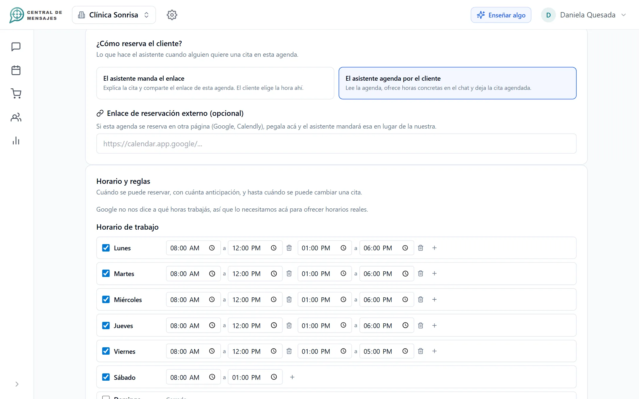 Configuración de una agenda: reserva asistida, servicios y horarios