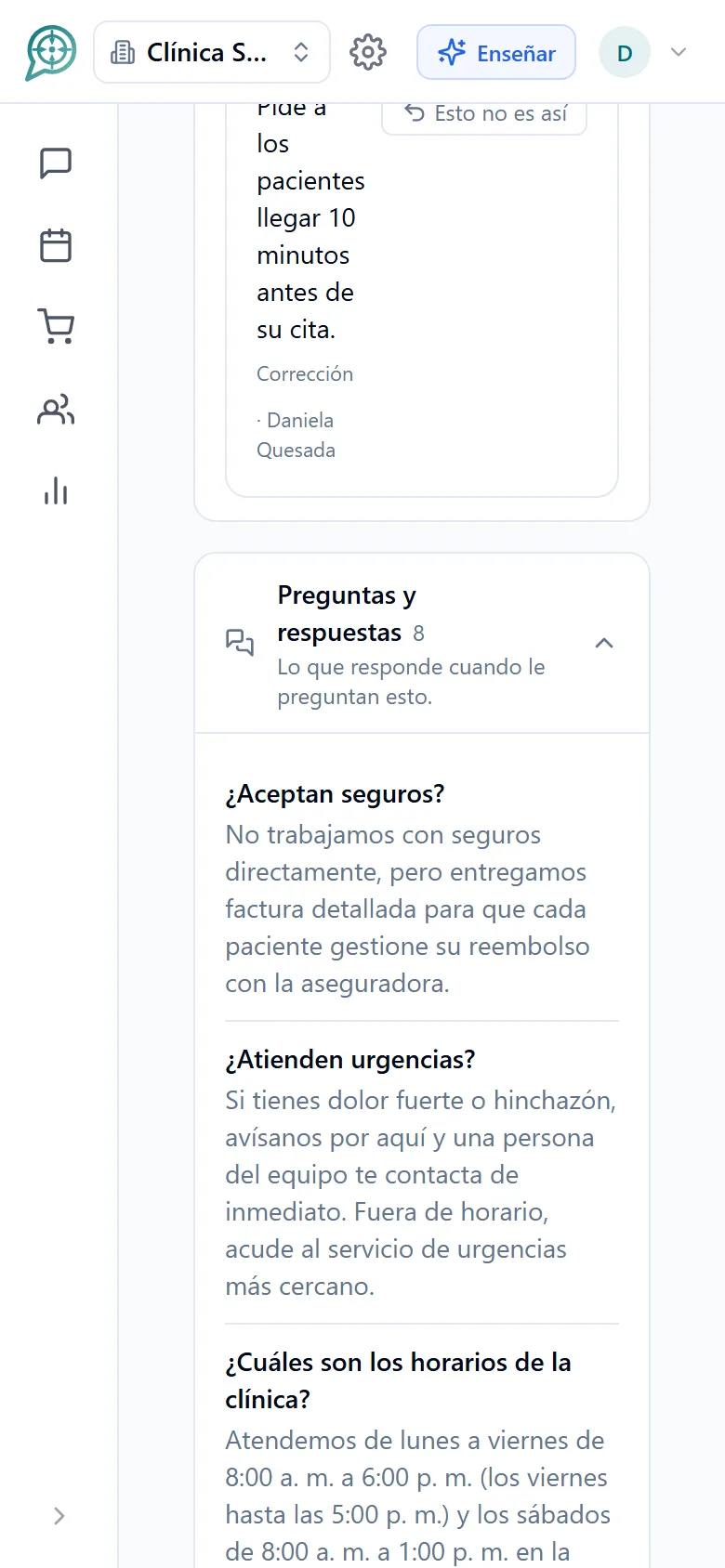 Pantalla donde se le enseña al asistente lo que debe saber del negocio (móvil)