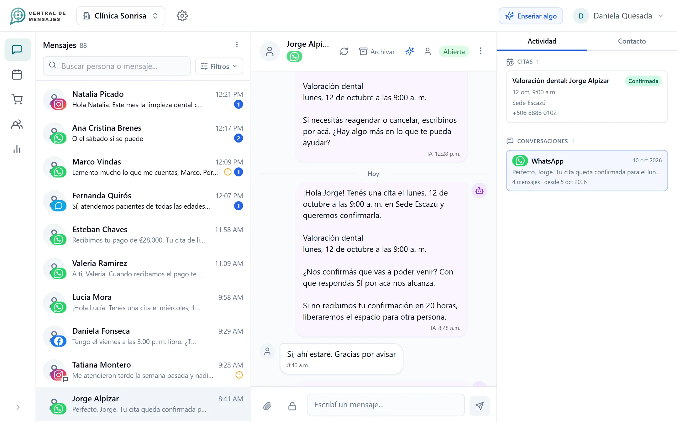 Conversación de WhatsApp donde el cliente confirma su cita