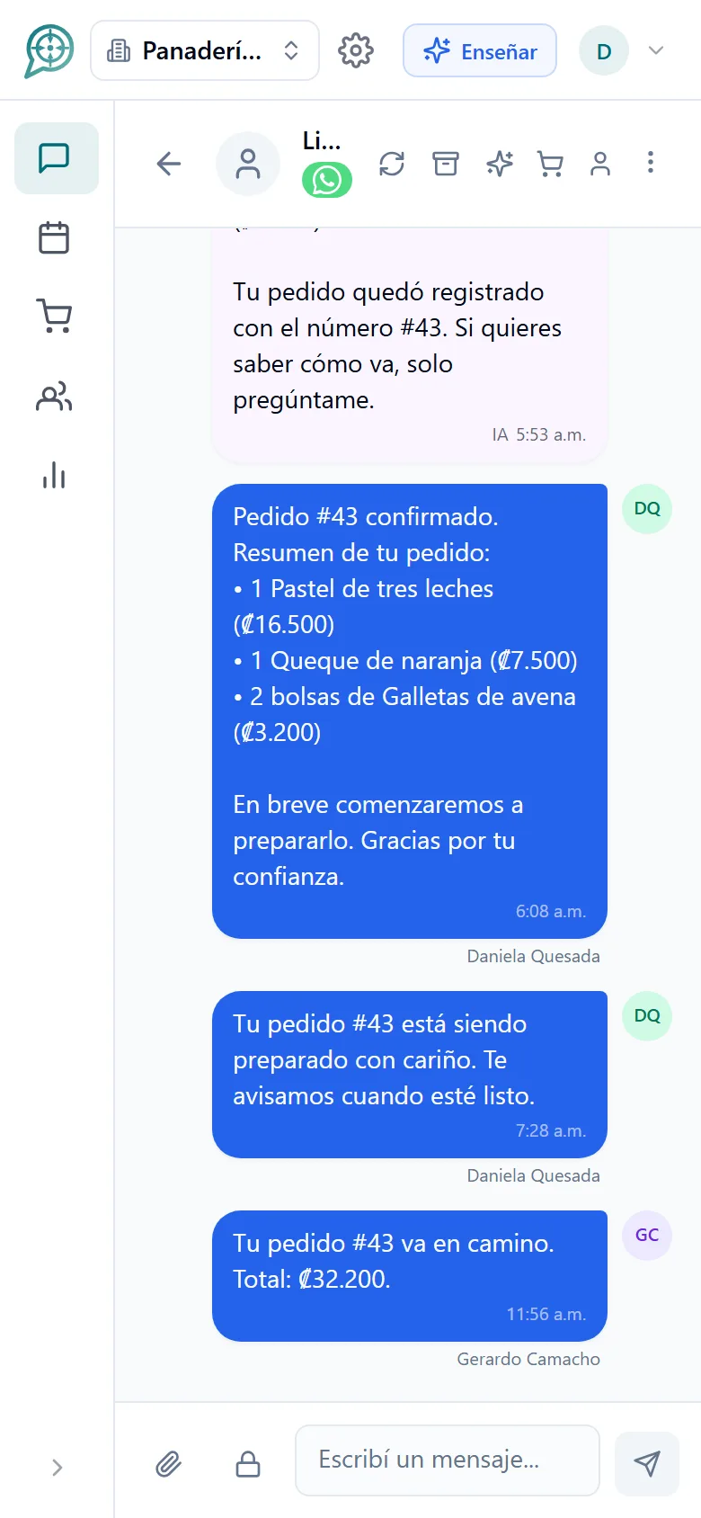 Tablero de pedidos y aviso de estado al cliente (móvil)